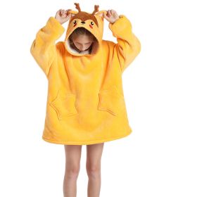 Children Hooded Animal Nightgown Flannel Blanket Fleece Warm Pajamas Cute Pullover Sweater Soft Comfortable Spring Autumn Winter (Color: deer, size: One Size)