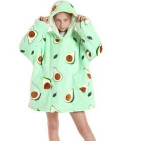 Children Hooded Animal Nightgown Flannel Blanket Fleece Warm Pajamas Cute Pullover Sweater Soft Comfortable Spring Autumn Winter (Color: avocado, size: One Size)