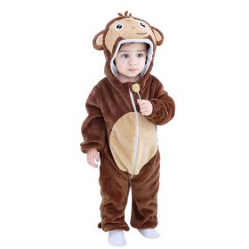 Kid Animal One-piece Pajamas Flannel Jumpsuit Children Cute Fleece Warm Thick Outdoor Wear Soft Spring Autumn Winter Zipper Baby (Color: Brown monkey, size: Height 90cm)