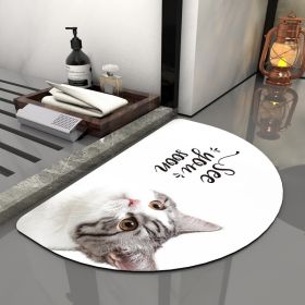 Super Absorbent Bath Rug Quick Drying Non-slip Bathroom Mat Bath Tub Side Area Floor Mats Diatomite Home Doormat Kitchen Carpet (Specification: 500MMx700MM, Color: Semicircle Cute Cat)