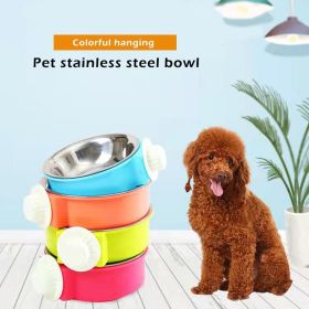 watPet Stainless Steel Bowl Hanging Cage Type Fixed Cute Dog Basin Cat Supplies Puppy Food Drinking Water Feeder Pets Accessories (Color: pink, size: 17cm)