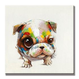 100% Hand Painted  Abstract Oil Painting Wall Art Modern Minimalist Cute Dog Fashion Picture Canvas Home Decor For Living Room No Frame (size: 100x100cm)