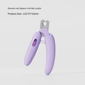 Pet nail clippers, cat nail clippers, dog nail clippers, LED blood line pet nail sharpeners, cross-border one piece shipping (colour: Banana mini without light - lilac purple, Specifications: individual)