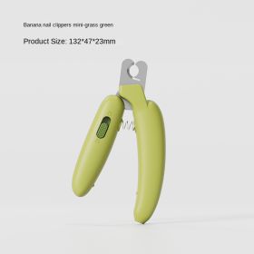 Pet nail clippers, cat nail clippers, dog nail clippers, LED blood line pet nail sharpeners, cross-border one piece shipping (colour: Banana mini without light - grass green, Specifications: individual)