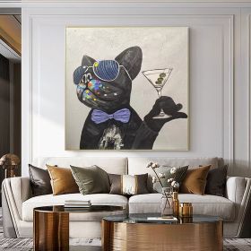 Handmade Oil Painting Custom Abstract French Bulldog Oil Painting on Canvas Original Funny Pet Painting Modern Living room Wall Decor Modern Cute Dog (Style: 01, size: 60x60cm)