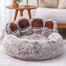 Dog Bed Cat Pet Sofa Cute Bear Paw Shape Comfortable Cozy Pet Sleeping Beds For Small, Medium, And Large Dogs And Cats (Color: brown, size: M-25.59*25.59*14.96inch)