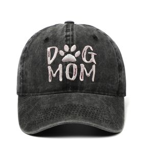 DAD MOM letter embroidered wash baseball cap outdoor sports wash cotton sunshade cap (colour: DOG MOM Black, size: One size fits all)