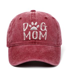 DAD MOM letter embroidered wash baseball cap outdoor sports wash cotton sunshade cap (colour: DOG MOM Burgundy, size: One size fits all)