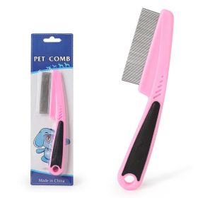 Avoid Flea Trim Comb; Black Handle Anti-slip Cat Removal Flea Trim Comb (Color: pink)