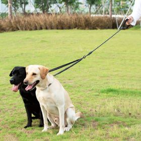 Dual Dog Leash; Tangle Free With Reflective Stitching; 2 Dog Leashes With Heavy Duty Metal Clip (Color: black, size: One-size)