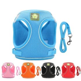 Reflective Pet Harness And Leash Set For Dog & Cat; No Pull Dog Vest Harness With Breathable Mesh (Color: Sky Blue, size: XL)