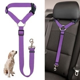 Solid Color 2 In 1 Pet Car Seat Belt Nylon Lead Leash Backseat Safety Belt Adjustable For Dog & Cat (Color: black)