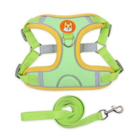 dog Harnesses and dog leash set; Pet Chest Strap Vest Dog Strap Small Dog Rope Wholesale Reflective Dog Towing Rope (Specification (L * W): XL, colour: Green)