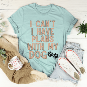 I Can't I Have Plans With My Dog T-Shirt (Color: Heather Prism Dusty Blue, size: M)