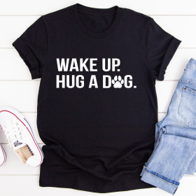 Wake Up Hug A Dog T-Shirt (Color: Black Heather, size: XL)