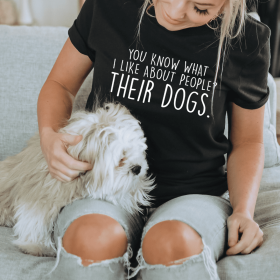 You Know What I Like About People Their Dogs T-Shirt (Color: Black Heather, size: XL)