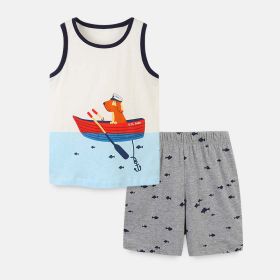 Baby Boy Cartoon Dog Graphic Sleeveless Summer Western Style Sets (Size/Age: 100 (2-3Y), Color: White)