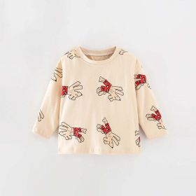 Baby Cartoon Dog Pattern Solid Color Cute Shirt In Autumn (Size/Age: 130 (7-8Y), Color: Apricot)