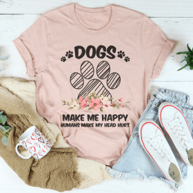 Dogs Make Me Happy T-Shirt (Color: Heather Prism Peach, size: S)