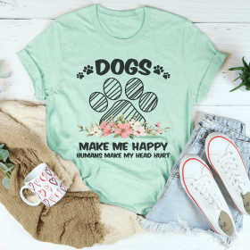 Dogs Make Me Happy T-Shirt (Color: Heather Mint, size: L)