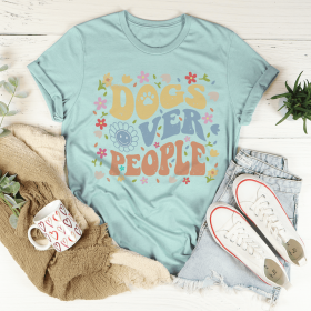 Dogs Over People T-Shirt (Color: Heather Prism Dusty Blue, size: 2XL)