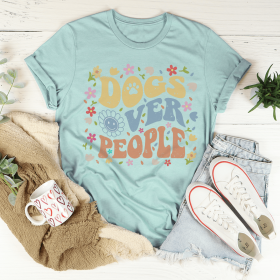 Dogs Over People T-Shirt (Color: Heather Prism Dusty Blue, size: S)