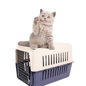 Portable Pet Box Cat & Dog Carrier Cage with Chrome Door (Type: Medium, Color: dark blue)