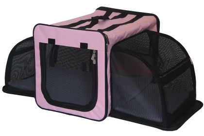 Pet Life Capacious Dual-Expandable Wire Folding Lightweight Collapsible Travel Pet Dog Crate (Color: pink, size: X-Large)