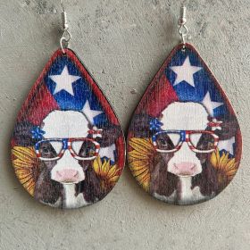 Animal Earrings Western Farm Pig Dog Cow Wooden Earrings (Color: 3)