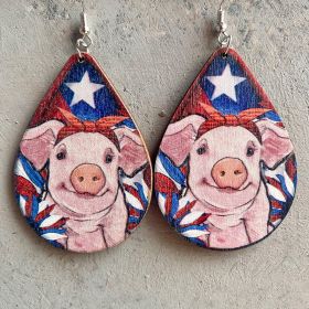 Animal Earrings Western Farm Pig Dog Cow Wooden Earrings (Color: 1)