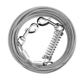 Dog Tie Out Cable Long Dog Leash Chew Proof Lead Dog Chain with Durable Spring 360° Rotatable Clips PVC Case for Outside Yard Caming (Color: Grey, size: 15m)