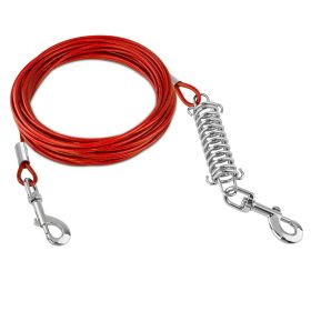 Dog Tie Out Cable Long Dog Leash Chew Proof Lead Dog Chain with Durable Spring 360° Rotatable Clips PVC Case for Outside Yard Caming (Color: Red, size: 9m)