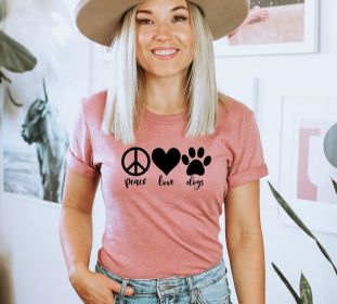 Dog Lover T-Shirt, Dog Moms T Shirt, Fur Mama Shirt, Peace Love Dogs Shirt, Valentine Tshirt, Pet Owner Gift, Women Graphic Tees (size: XL)